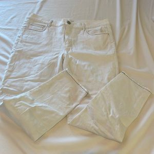 Loft Crop White Jeans with Black Trim